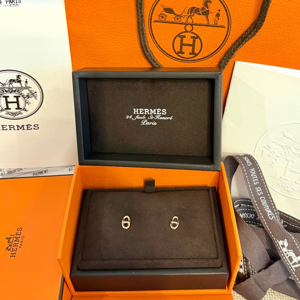 NEW Hermes Farandole Rose gold Earrings, very small model New In Box w/ Receipt